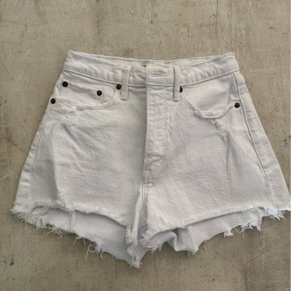 Abercrombie & Fitch White Jean Shorts Distressed Hem